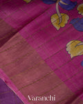 Purple Checked Pure Tussar Silk Handloom Saree
