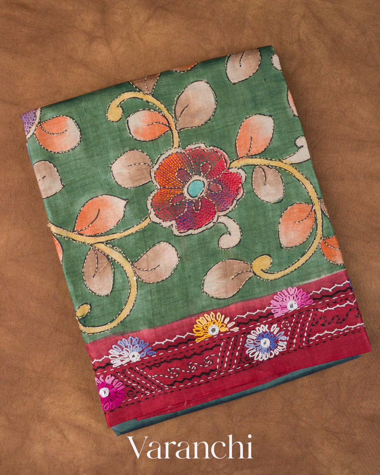 Muted Green Kalamkari Print Pure Tussar Handloom Saree