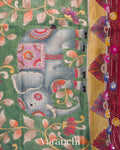Muted Green Kalamkari Print Pure Tussar Handloom Saree
