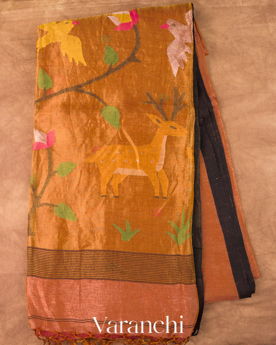 Light Brown Jamdani Pure Silk Linen Tissue Handloom Saree