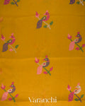 Mustard Yellow Jamdani Pure Silk Linen Handloom Saree