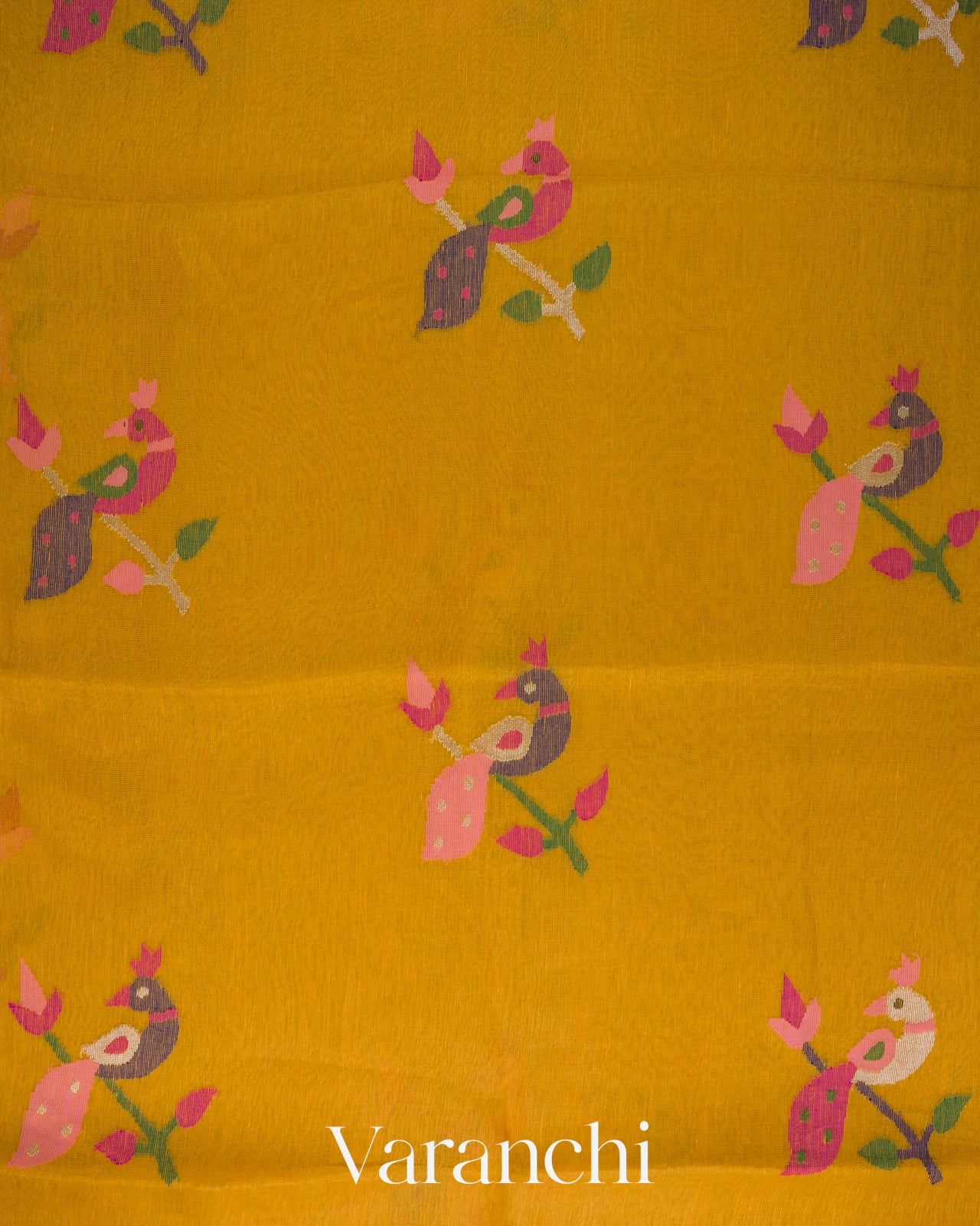 Mustard Yellow Jamdani Pure Silk Linen Handloom Saree