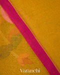 Mustard Yellow Jamdani Pure Silk Linen Handloom Saree