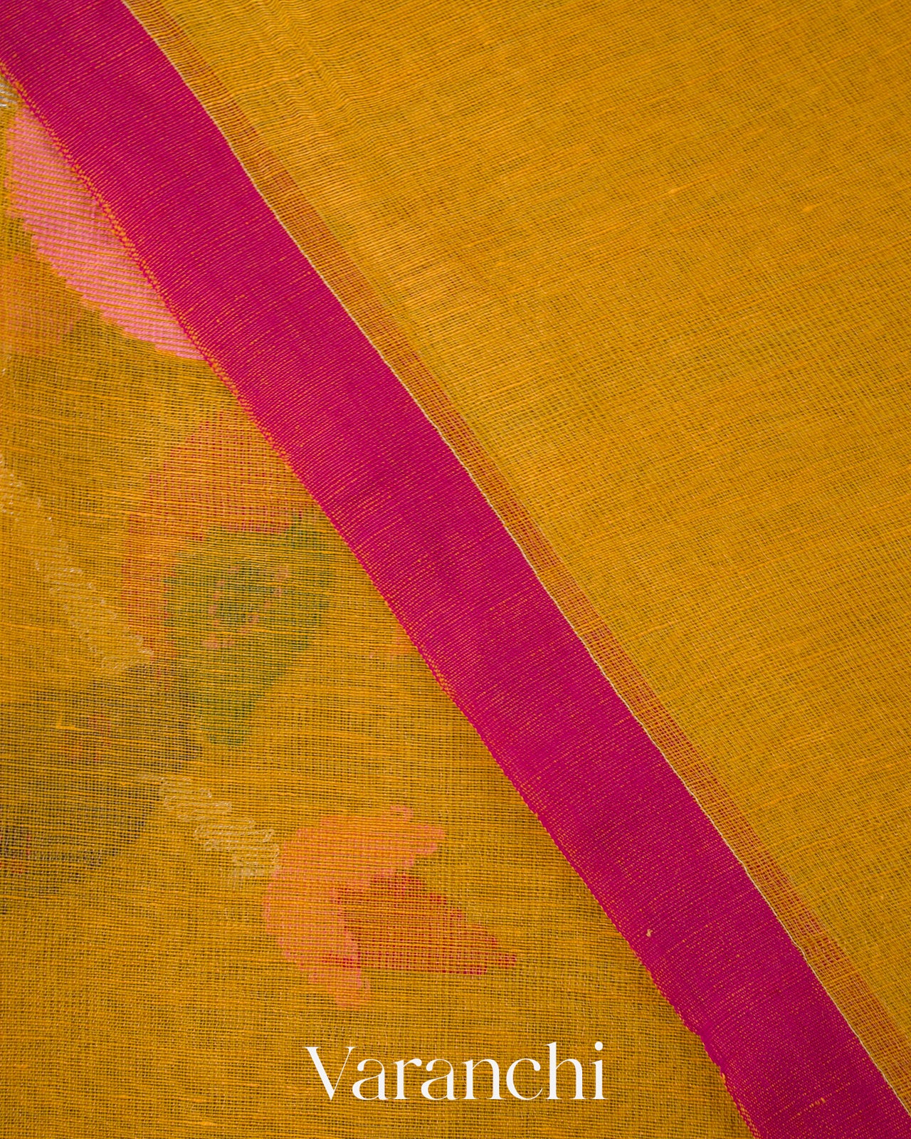 Mustard Yellow Jamdani Pure Silk Linen Handloom Saree