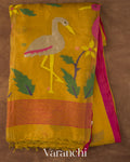 Mustard Yellow Jamdani Pure Silk Linen Handloom Saree