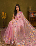 Baby Pink Jamdani Pure Muslin Silk Handloom Saree