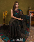 Black Floral Jamdani Pure Muslin Handloom Saree