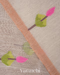 Ivory Lotus Jamdani Pure Silk Linen Handloom Saree
