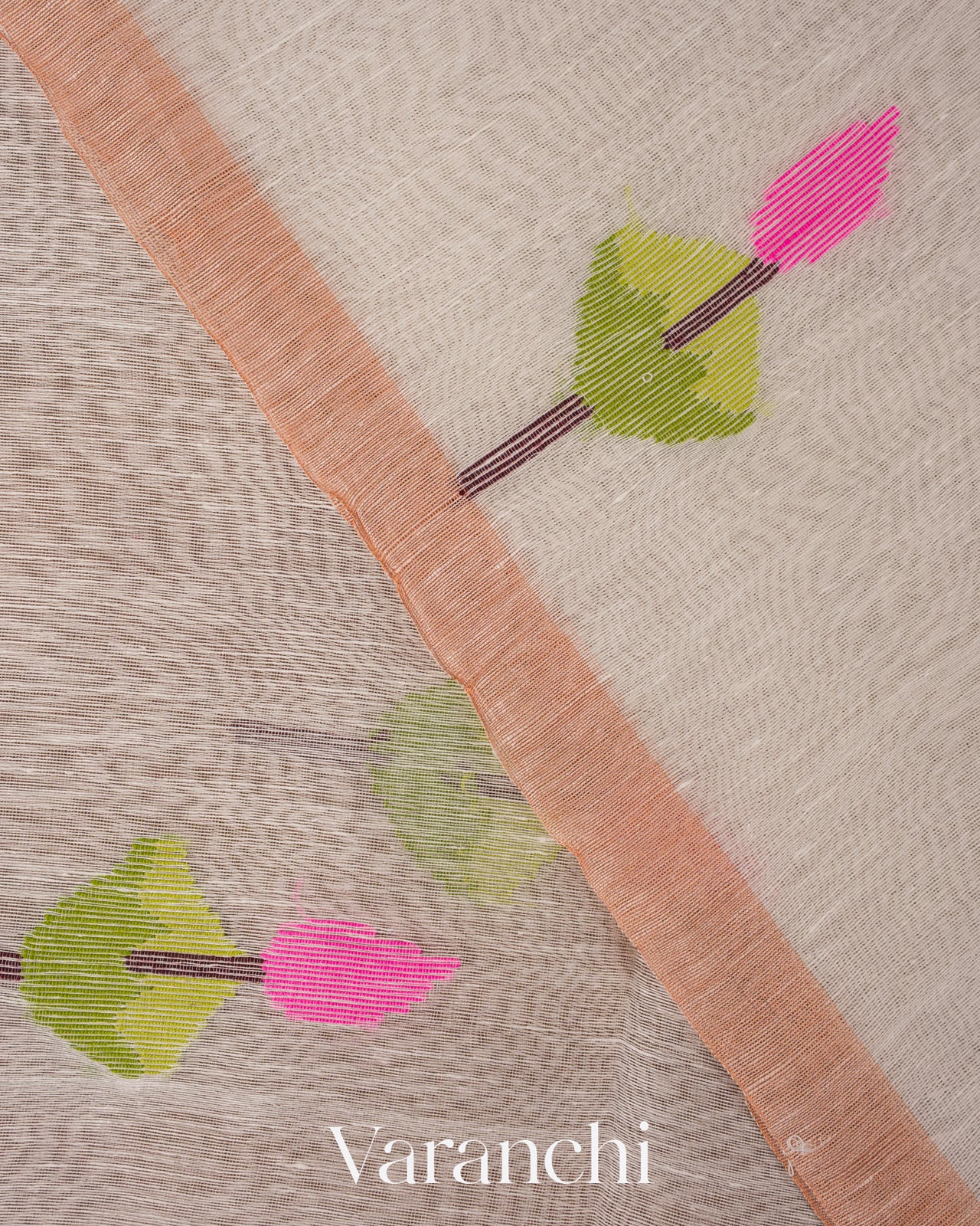 Ivory Lotus Jamdani Pure Silk Linen Handloom Saree
