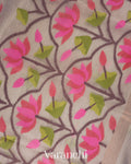 Ivory Lotus Jamdani Pure Silk Linen Handloom Saree