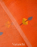 Tangerine Orange Lotus Jamdani Pure Silk Linen Handloom Saree