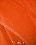 Tangerine Orange Lotus Jamdani Pure Silk Linen Handloom Saree