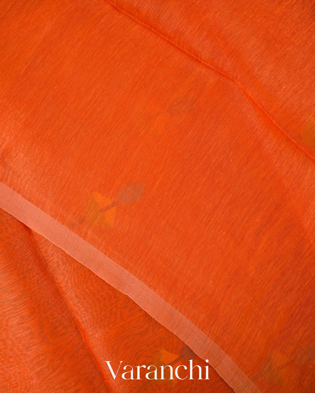 Tangerine Orange Lotus Jamdani Pure Silk Linen Handloom Saree
