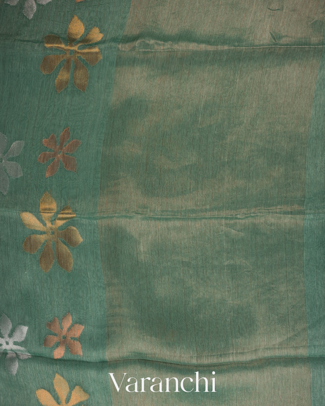 Teal Jamdani Pure Silk Linen Handloom Saree