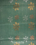 Teal Jamdani Pure Silk Linen Handloom Saree