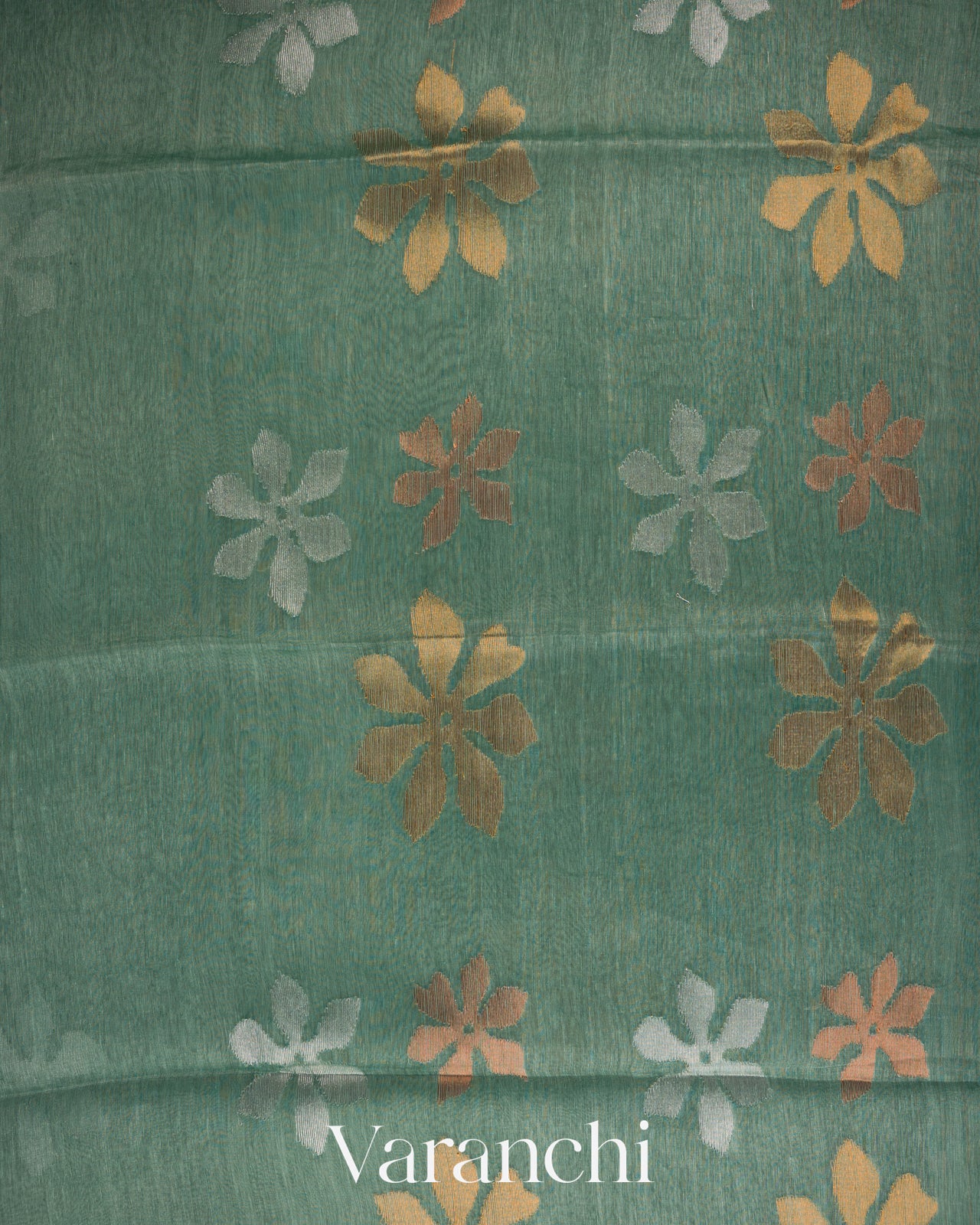 Teal Jamdani Pure Silk Linen Handloom Saree