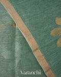 Teal Jamdani Pure Silk Linen Handloom Saree