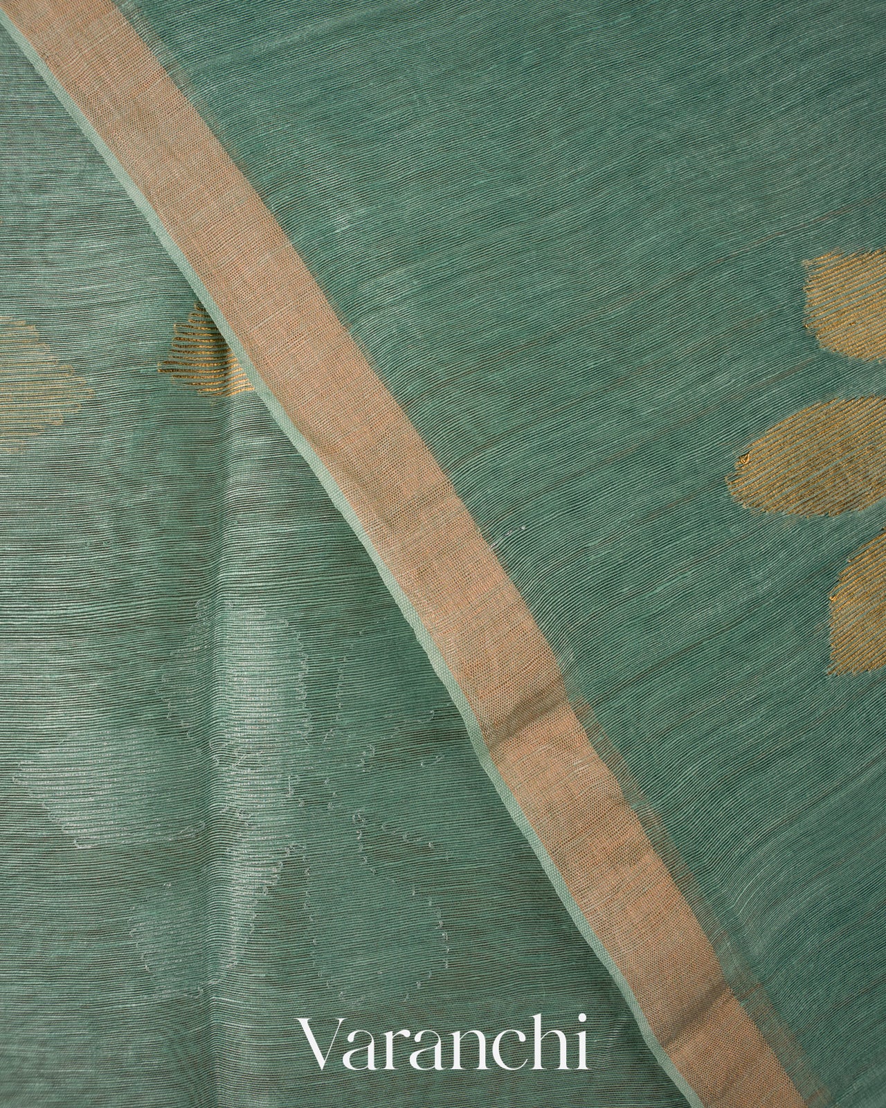 Teal Jamdani Pure Silk Linen Handloom Saree