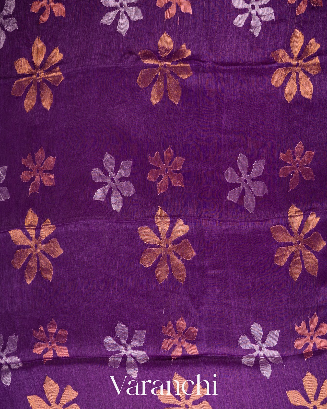 Purple Jamdani Pure Silk Linen Handloom Saree