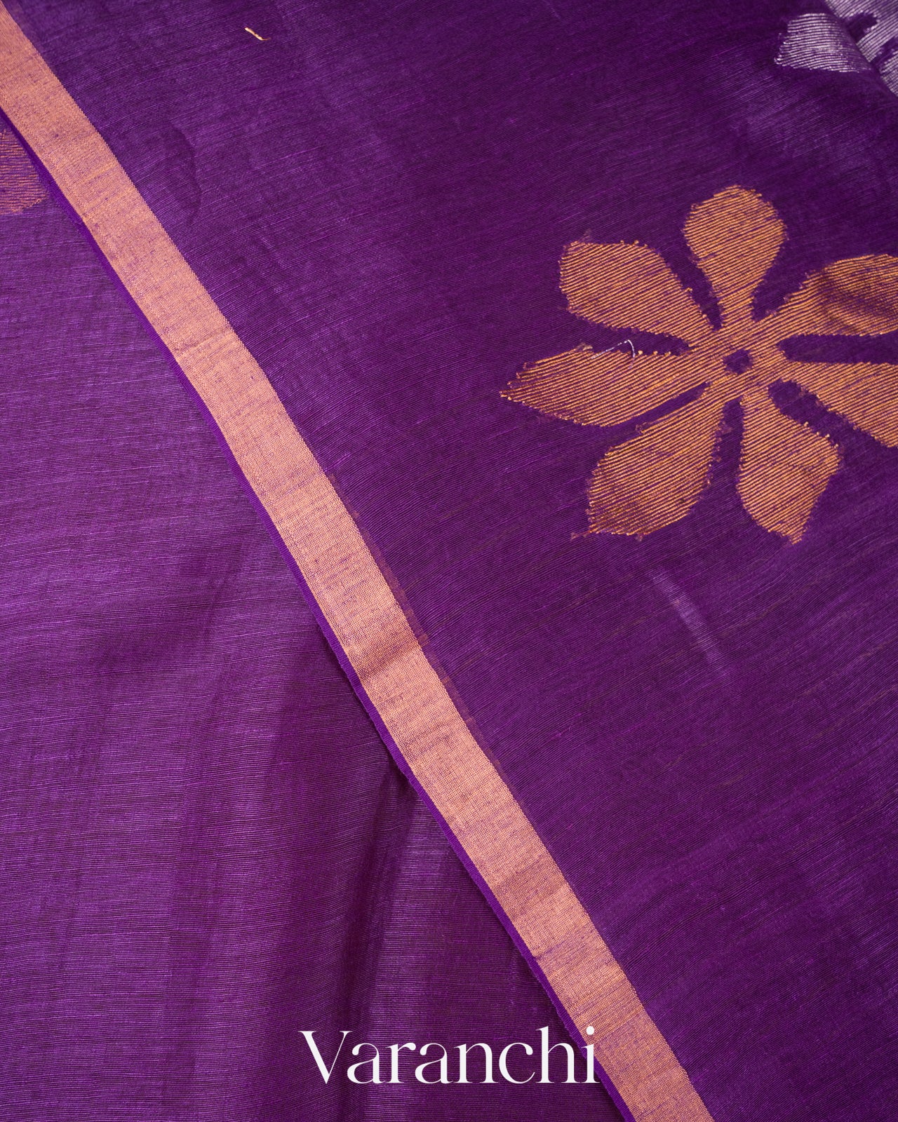 Purple Jamdani Pure Silk Linen Handloom Saree