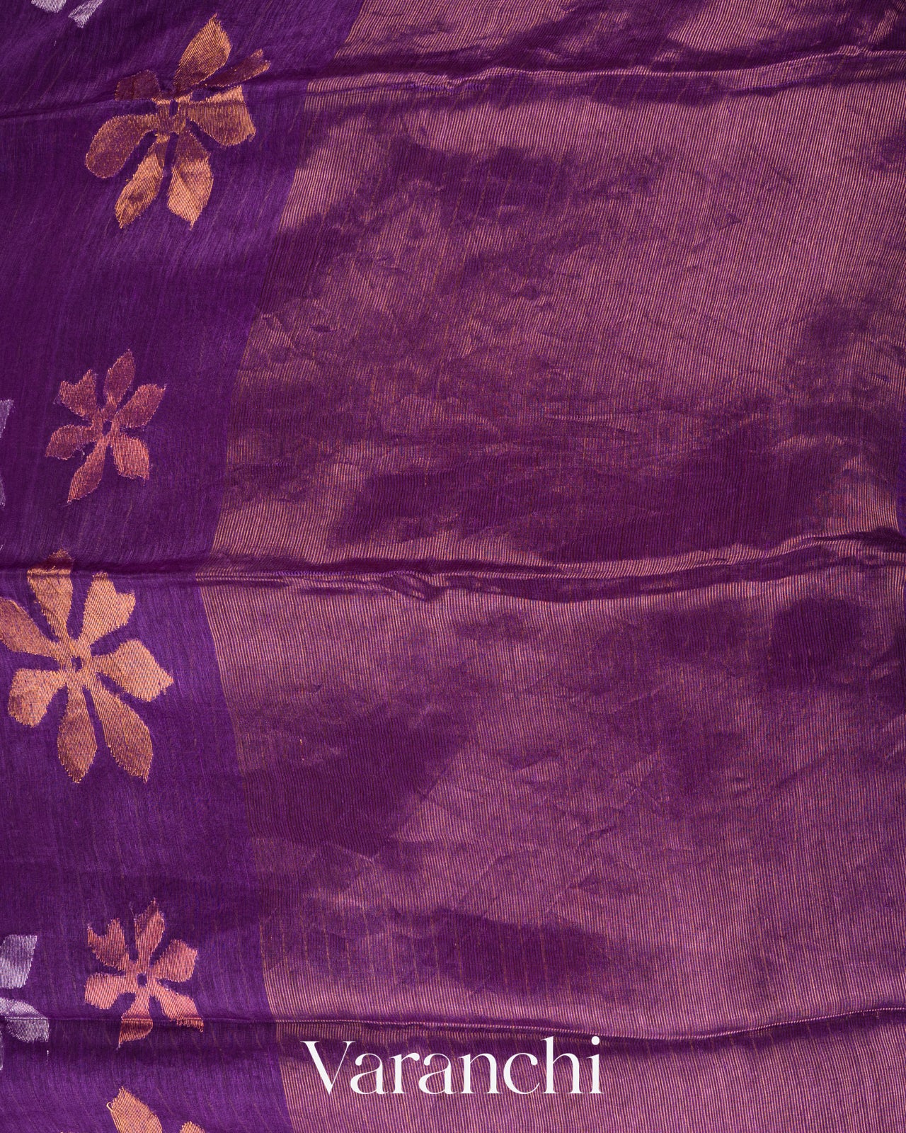 Purple Jamdani Pure Silk Linen Handloom Saree