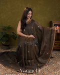 Jet Black Jamdani Pure Silk Linen Handloom Saree