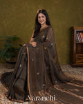 Jet Black Jamdani Pure Silk Linen Handloom Saree