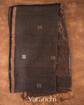 Jet Black Jamdani Pure Silk Linen Handloom Saree