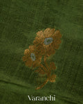 Olive Green Pure Mulberry Silk Handloom Saree