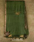 Olive Green Pure Mulberry Silk Handloom Saree