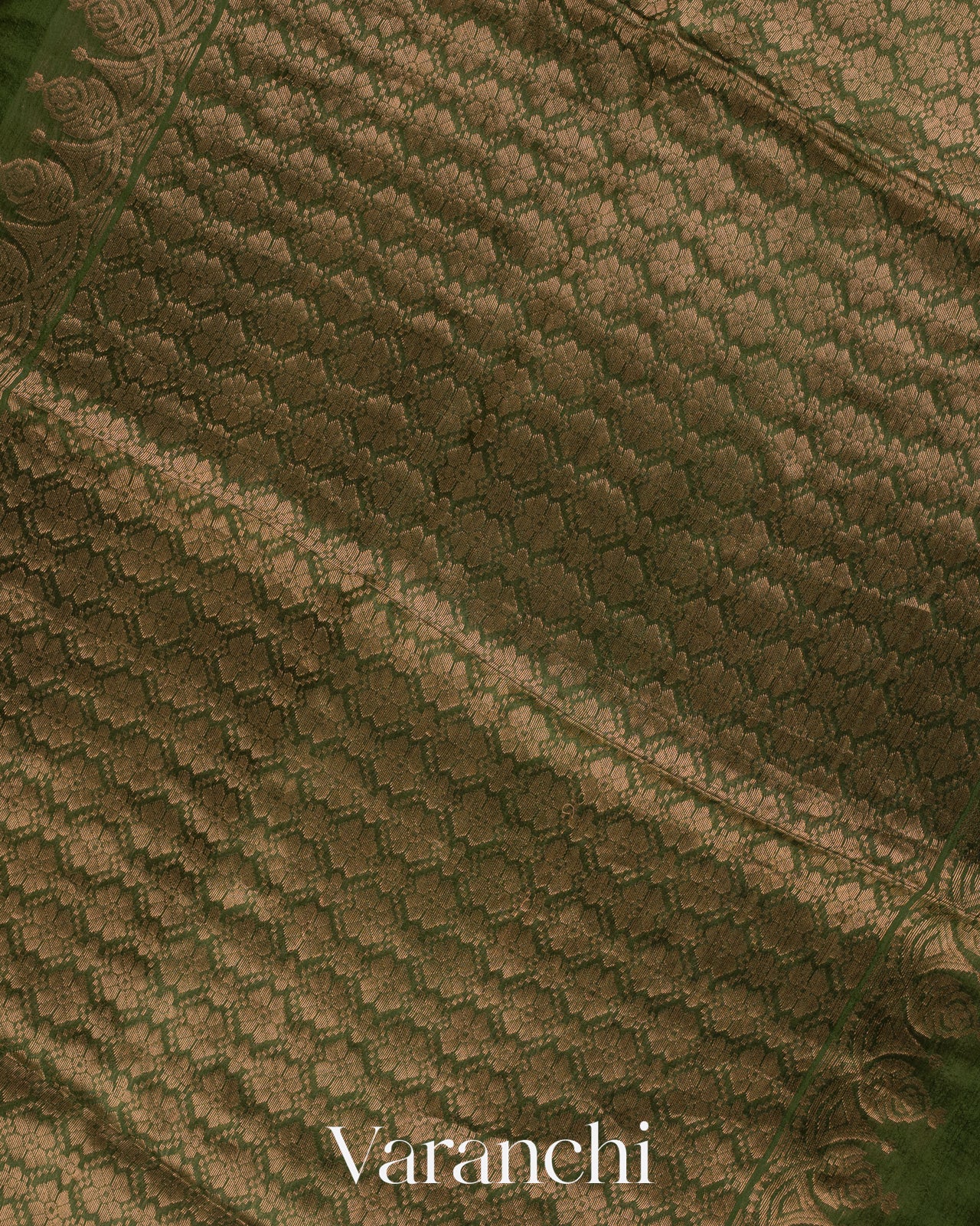 Olive Green Pure Mulberry Silk Handloom Saree