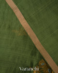 Olive Green Pure Mulberry Silk Handloom Saree