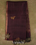 Wine Brown Pure Mulberry Silk Handloom Saree