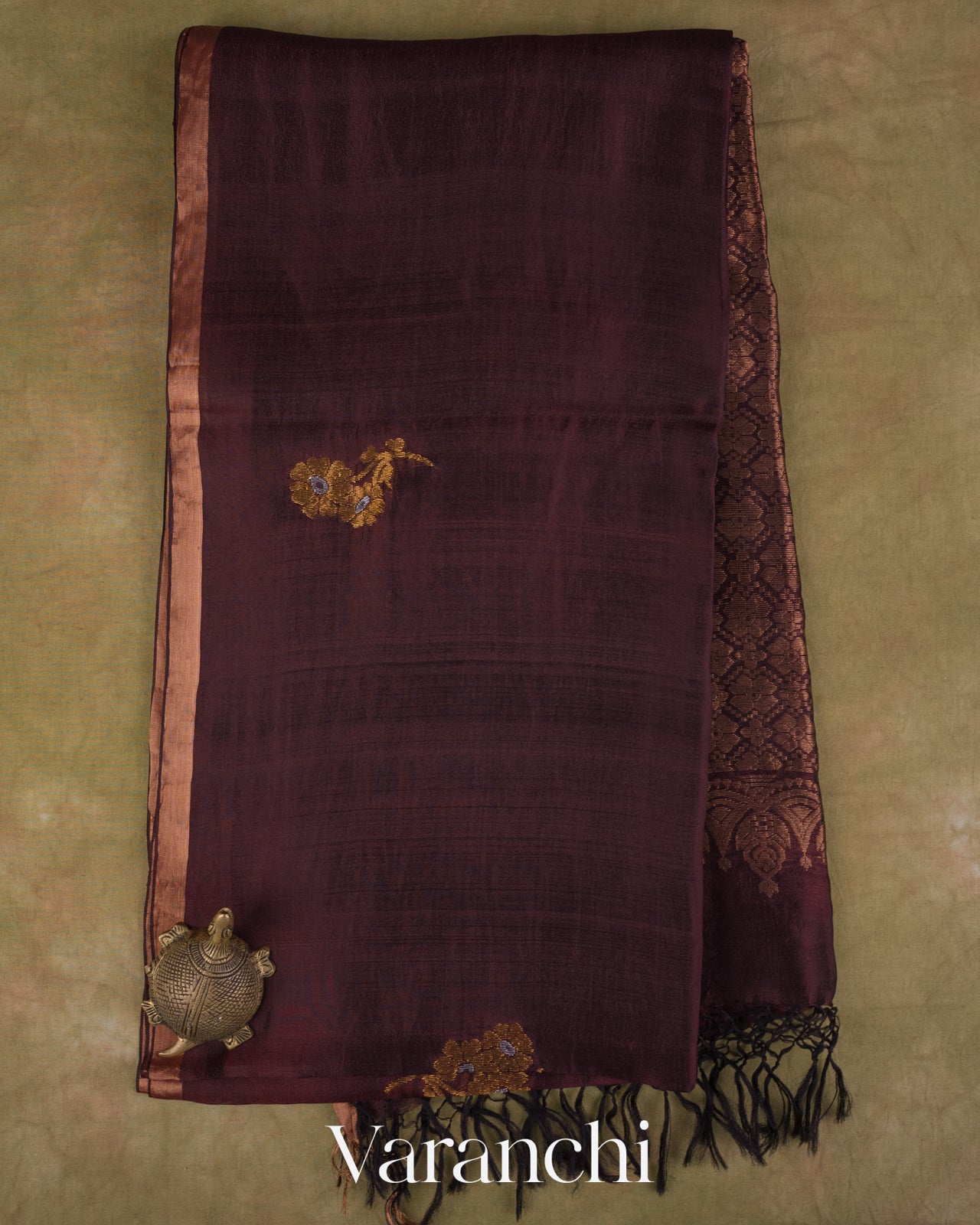 Wine Brown Pure Mulberry Silk Handloom Saree