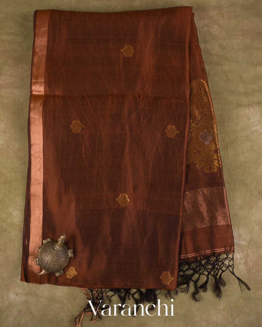 Chocolate Brown Pure Mulberry Silk Handloom Saree