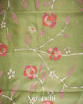 Sage Green Floral Jamdani Pure Muslin Silk Handloom Saree