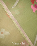 Sage Green Floral Jamdani Pure Muslin Silk Handloom Saree