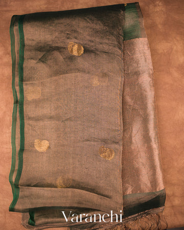 Deep Green Pure Muslin Silk Handloom Saree