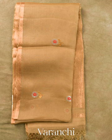 Sand Beige Jamdani Pure Muslin Silk Handloom Saree