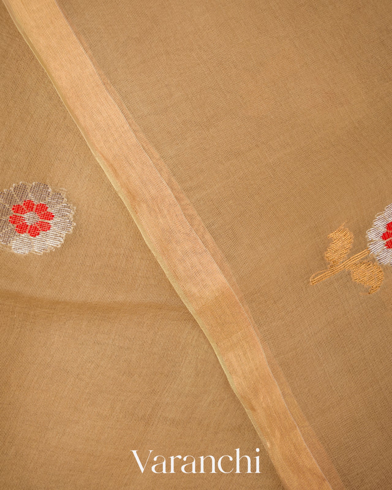 Beige Jmadani Pure Muslin Silk Handloom Saree