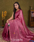 Deep Onion Pink Jamdani Pure Silk Linen Handloom Saree