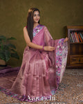 Lilac Floral Printed Pure Katan Silk Saree