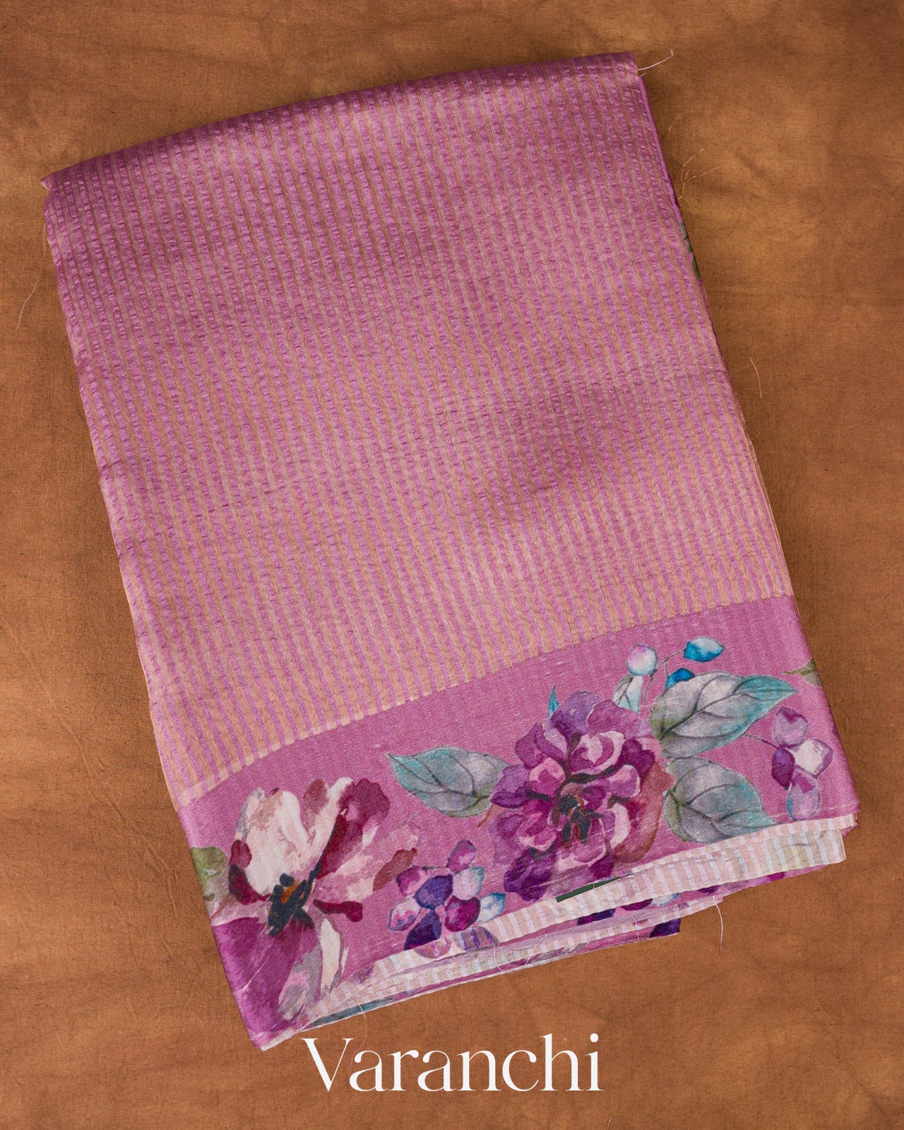 Lilac Floral Printed Pure Katan Silk Saree