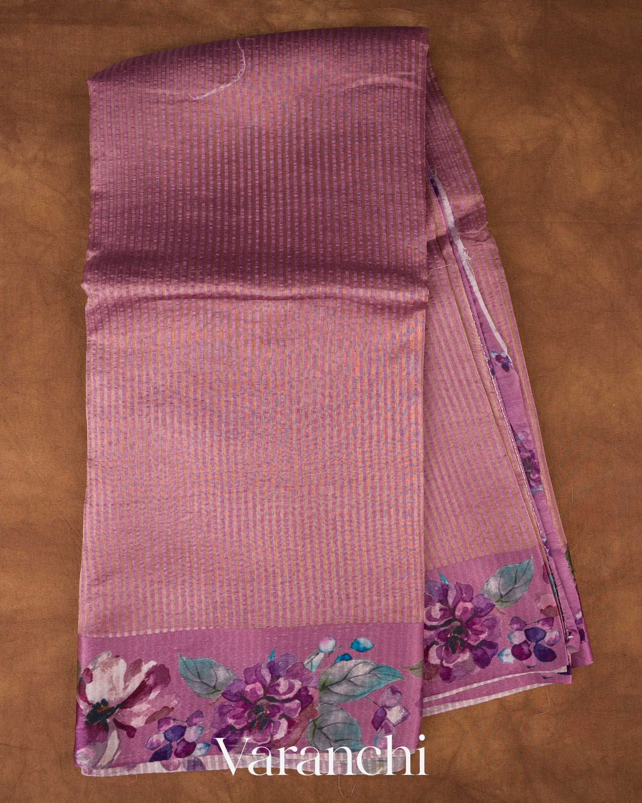 Lilac Floral Printed Pure Katan Silk Saree