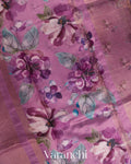 Lilac Floral Printed Pure Katan Silk Saree