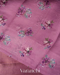 Lilac Floral Printed Pure Katan Silk Saree