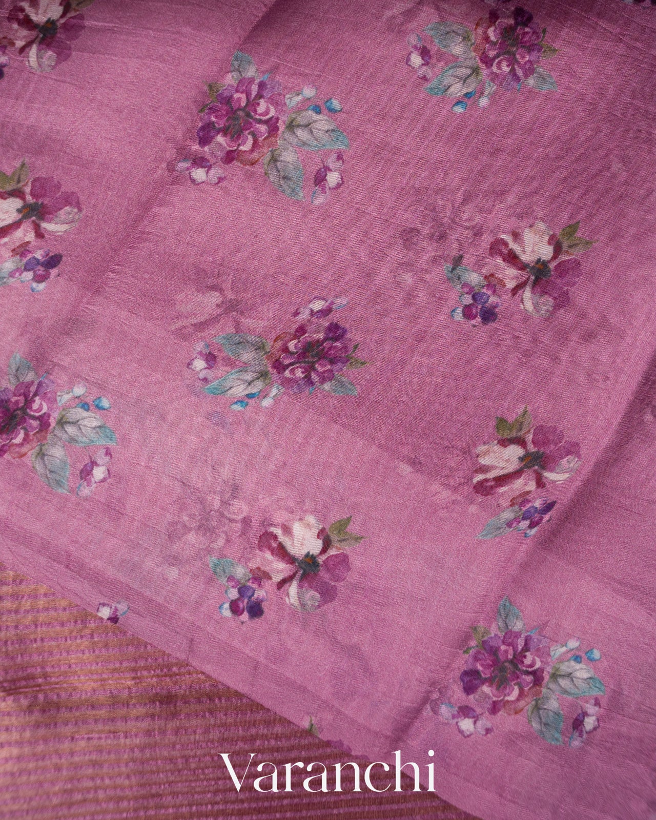 Lilac Floral Printed Pure Katan Silk Saree