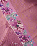 Lilac Floral Printed Pure Katan Silk Saree