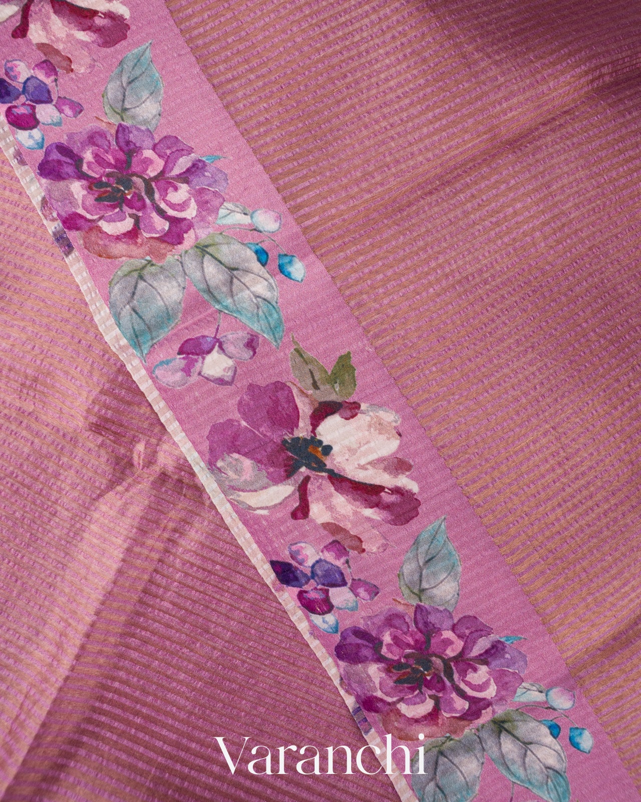Lilac Floral Printed Pure Katan Silk Saree