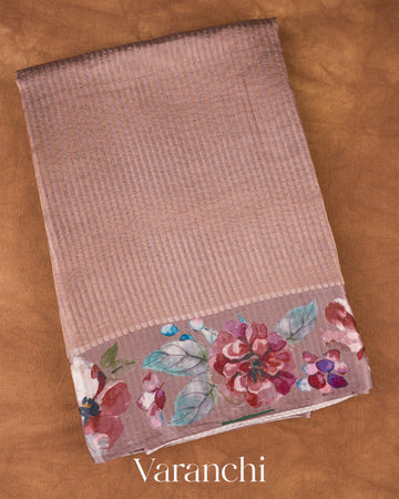 Dusty Mauve Striped Pure Katan Silk Handloom Saree